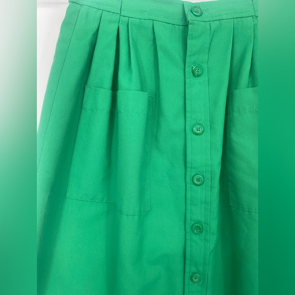1980s Green Button Front A-line Casual Skirt High Rise Waist With Patch Pockets - Picture 7 of 9